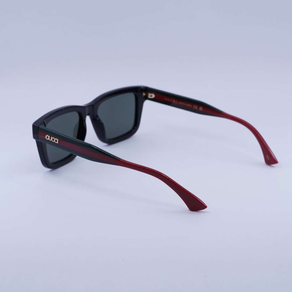 Gucci GG1869S 001 Sunglasses Shiny Black/Green/Red Square Frame, Grey Lenses - Picture 4 of 9